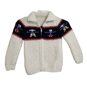 Vintage Handmade Knitted Youth Collared Cowichan Inspired Sweater Zip Up Holland